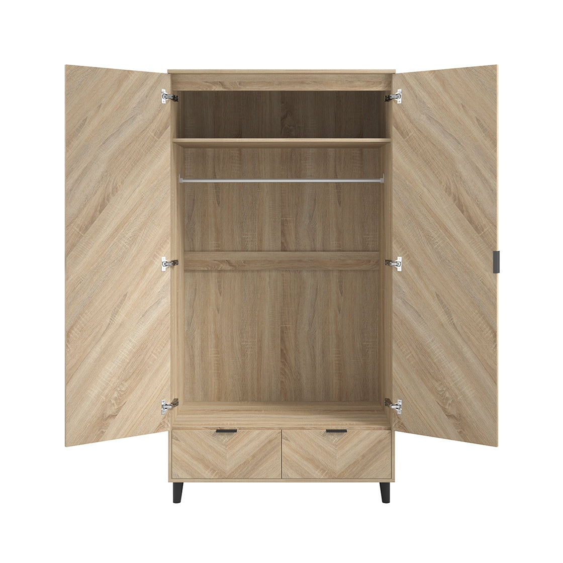 Stockholm Chevron Light Oak Wood Double Wardrobe